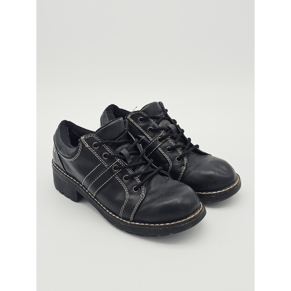 Route 66 Chunky Oxford Womens 9 Black Leather Lace Up Shoes Shandy2 Retro Y2K